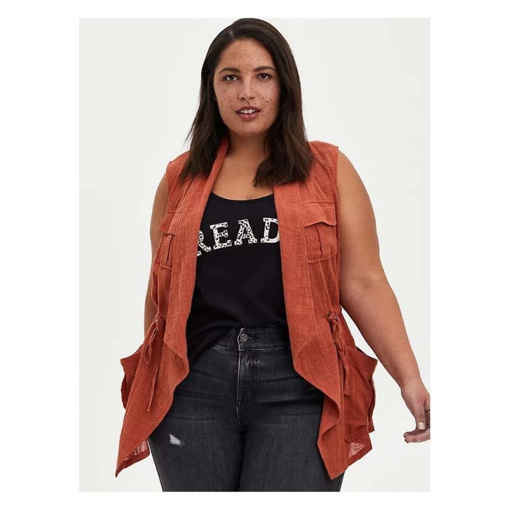 Torrid Size 1 Auburn Gauze Drape Front Vest
